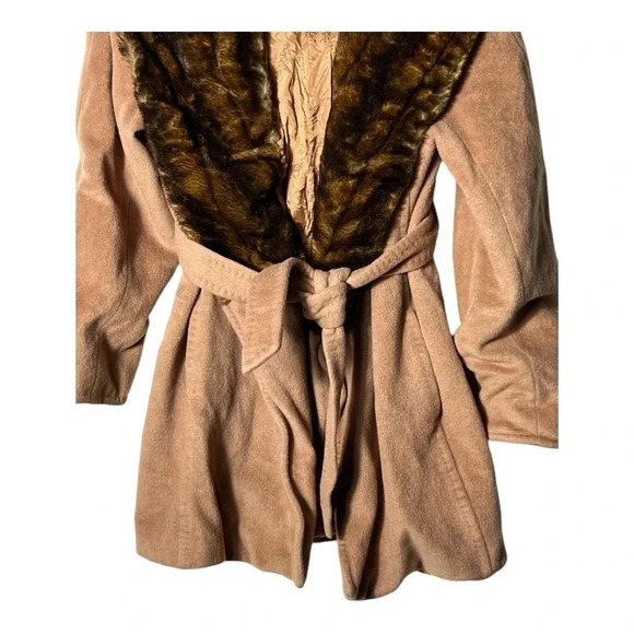 VOTRE NOM… OPEN FRONT WITH TIE CASHMERE COAT SIZE 1 (see measurements) TAN BROWN - Picture 3 of 7